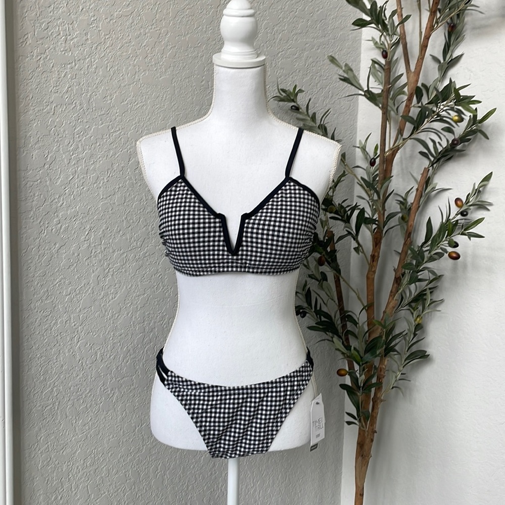 Time and Tru Gingham Print Black/ White Two Piece Bikini Set NEW Size Medium
